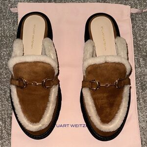 Stuart Weitzman Tan Shearling Mules
